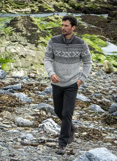Fisherman Zip Neck Sweater With Jacquard Pattern
